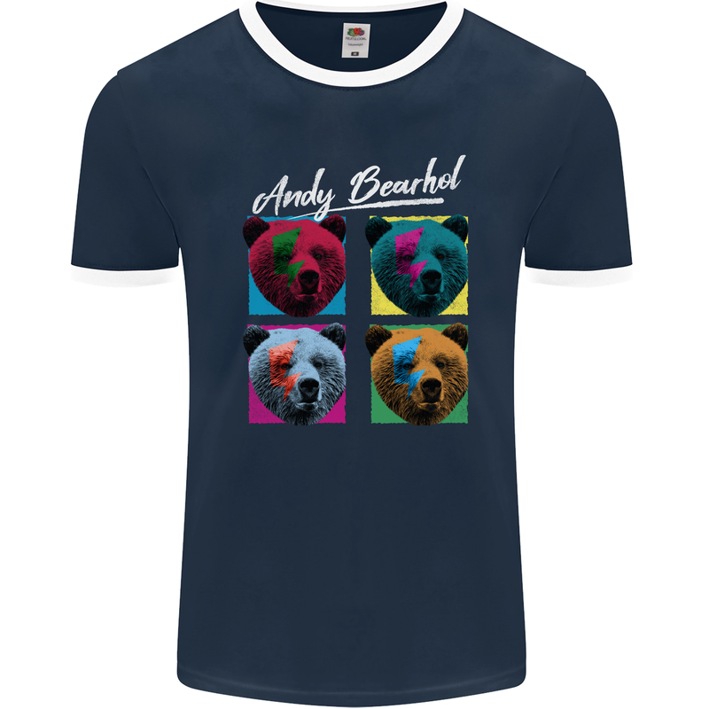 Andy Bearhol Funny Panda Bear Parody Art Mens Ringer T-Shirt FotL Navy Blue/White