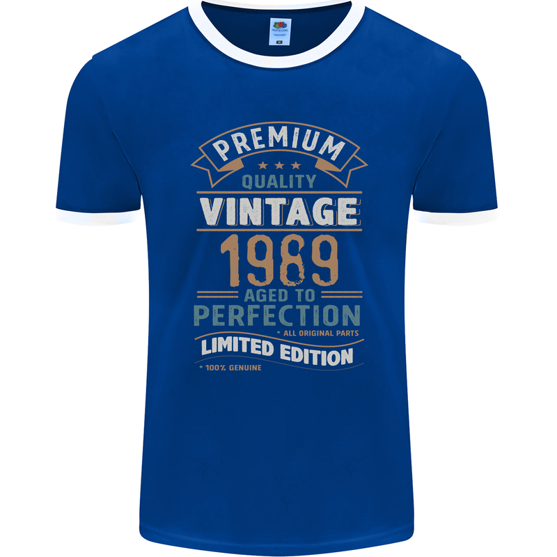 Premium Vintage 34th Birthday 1989 Mens Ringer T-Shirt FotL Royal Blue/White