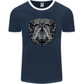 Turtle Mandala Art Tortoise Mens Ringer T-Shirt FotL Navy Blue/White