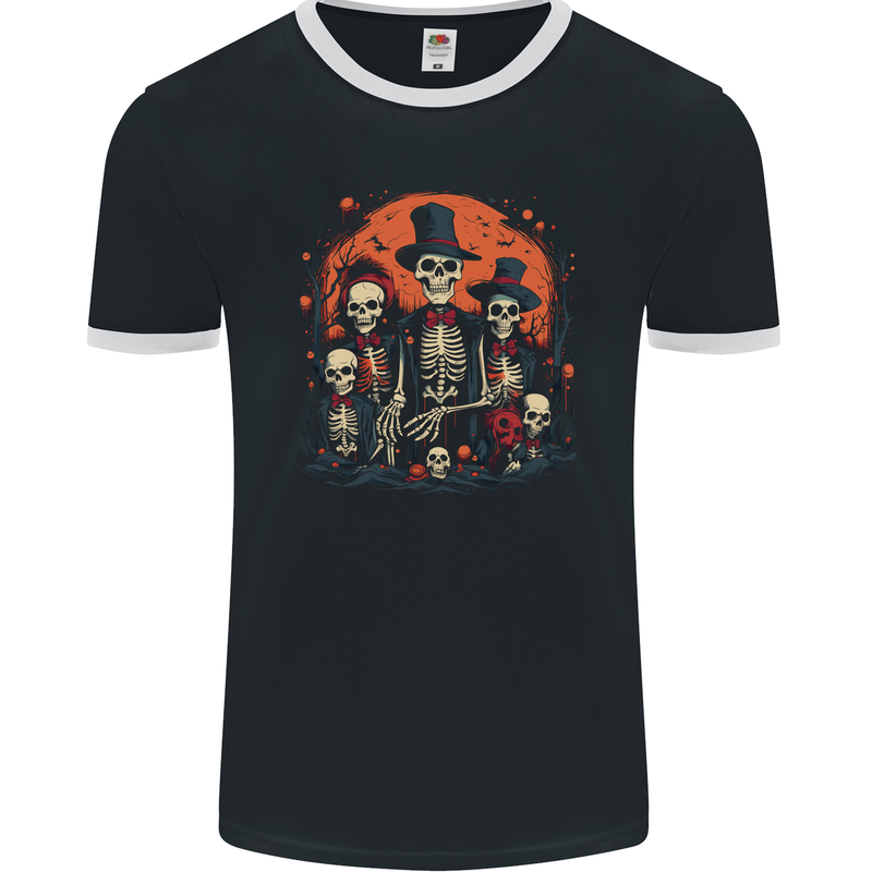 Halloween Skeleton Family With Skulls Mens Ringer T-Shirt FotL Black/White