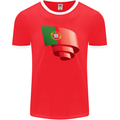 Curled Portugal Flag Portugese Day Football Mens Ringer T-Shirt FotL Red/White