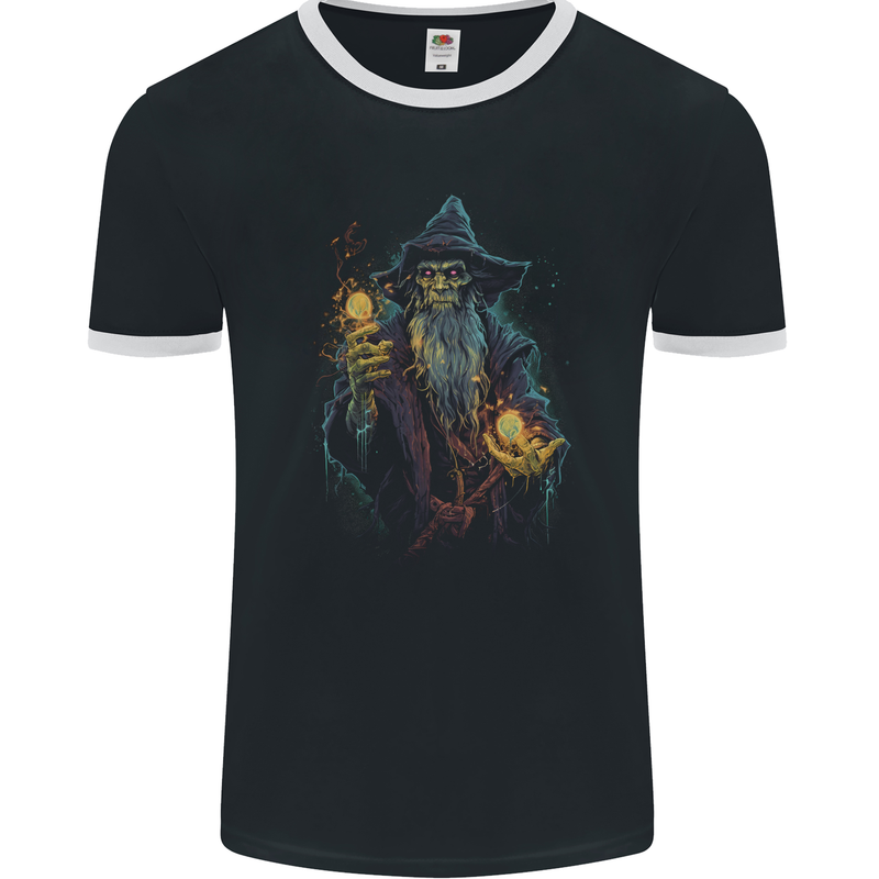 Fantasy Wizard Warlock 4 Mens Ringer T-Shirt FotL Black/White