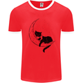 A Cat Reading a Book on the Moon Mens Ringer T-Shirt Red/White