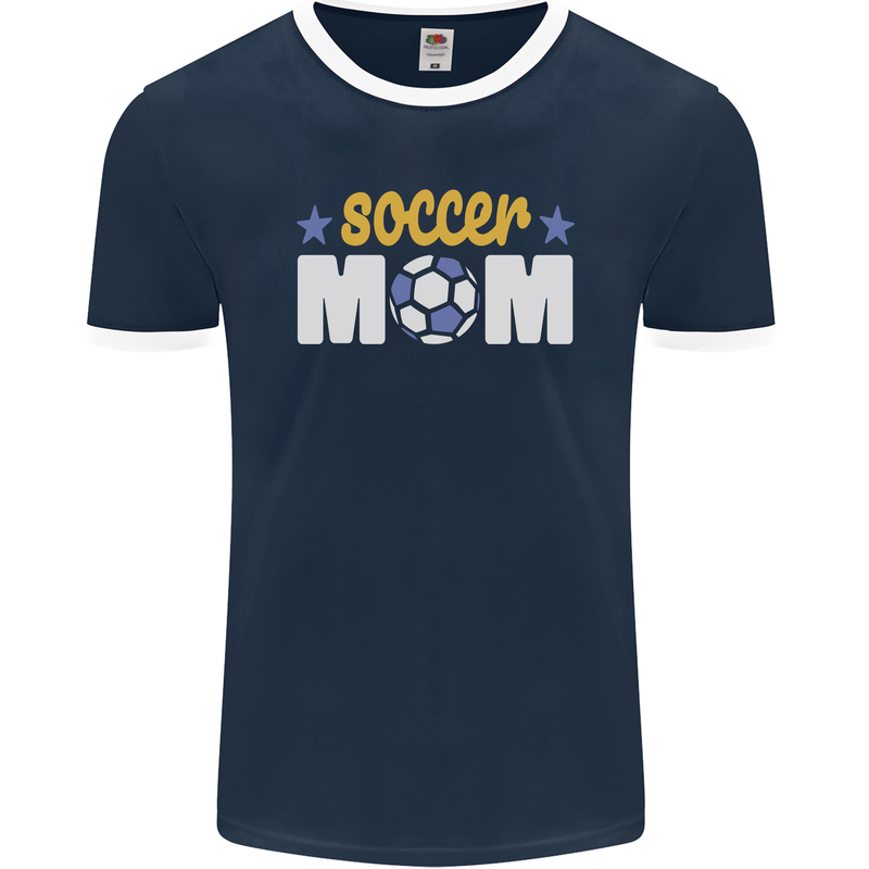 Soccer Mum Mom Mens Ringer T-Shirt FotL Navy Blue/White