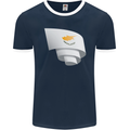 Curled Cyprus Flag Cypriot Day Football Mens Ringer T-Shirt FotL Navy Blue/White