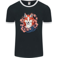 A Japanese Kitsune With Flowers Fox Mens Ringer T-Shirt FotL Black/White