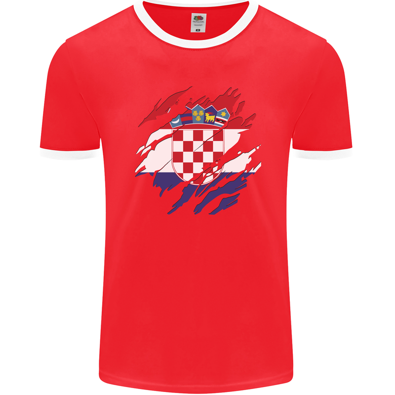 Torn Croatia Flag Croatian Day Football Mens Ringer T-Shirt FotL Red/White