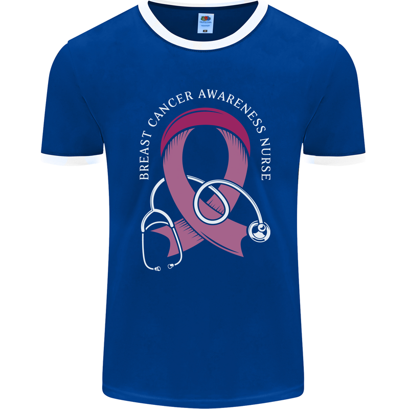 Breast Cancer Nurse Mens Ringer T-Shirt FotL Royal Blue/White