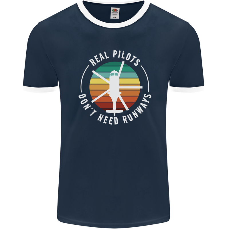 Helicopter Pilots Don't Need Runways Funny Mens Ringer T-Shirt FotL Navy Blue/White