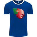 Curled Portugal Flag Portugese Day Football Mens Ringer T-Shirt FotL Royal Blue/White