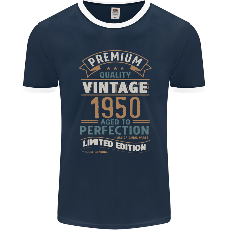 Premium Vintage 73rd Birthday 1950 Mens Ringer T-Shirt FotL Navy Blue/White