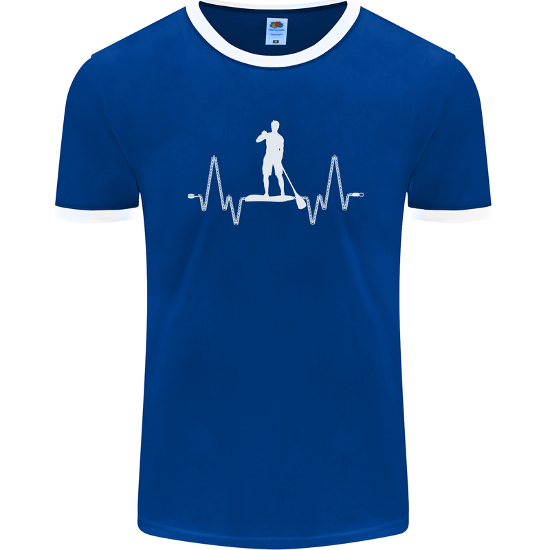 Paddleboard Pulse Paddle Boarding ECG Mens Ringer T-Shirt FotL Royal Blue/White