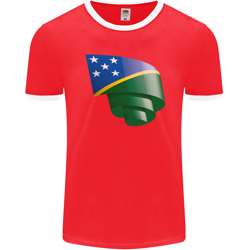 Curled Solomon Islands Flag Day Football Mens Ringer T-Shirt FotL Red/White