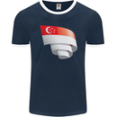 Curled Singapore Flag Singaporean Day Football Mens Ringer T-Shirt FotL Navy Blue/White