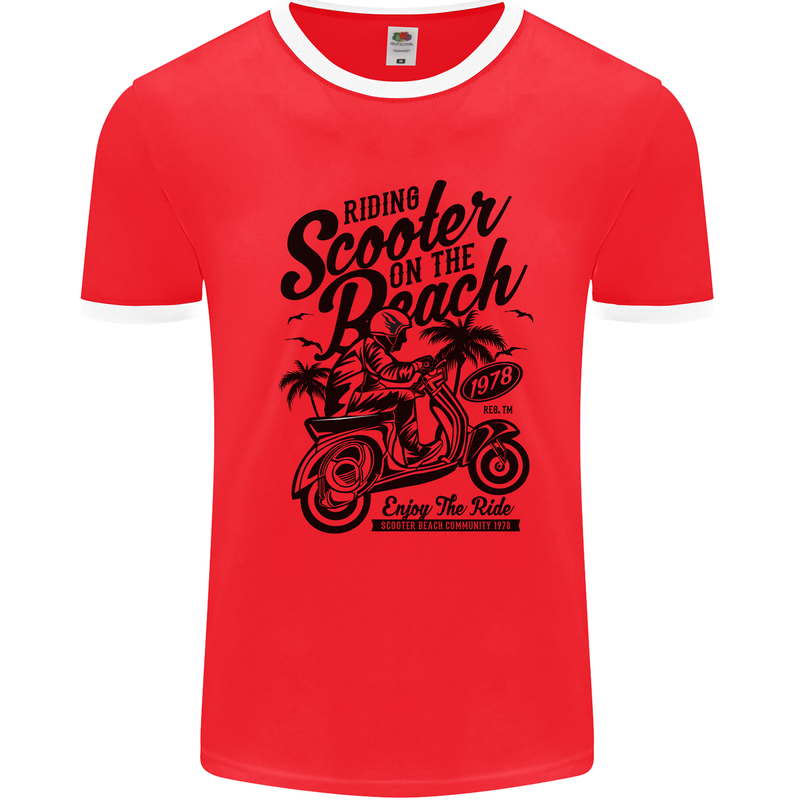 Scooter on the Beach MOD Mens Ringer T-Shirt Red/White