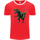 Colourful T-Rex Dinosaur Mens Ringer T-Shirt FotL Red/White