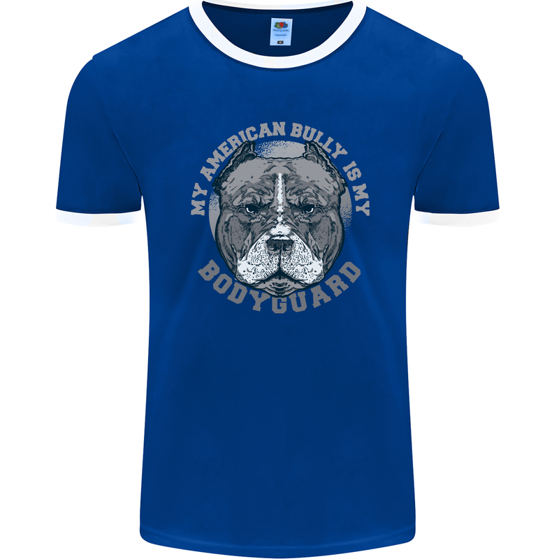 My American Bully is My Bodyguard Dog Mens Ringer T-Shirt FotL Royal Blue/White