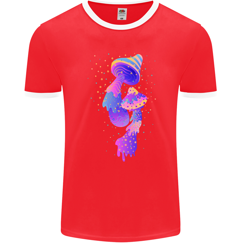 Psychedelic Magic Mushrooms LSD Mens Ringer T-Shirt FotL Red/White
