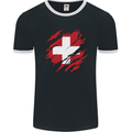 Torn Switzerland Flag Swiss Day Football Mens Ringer T-Shirt FotL Black/White