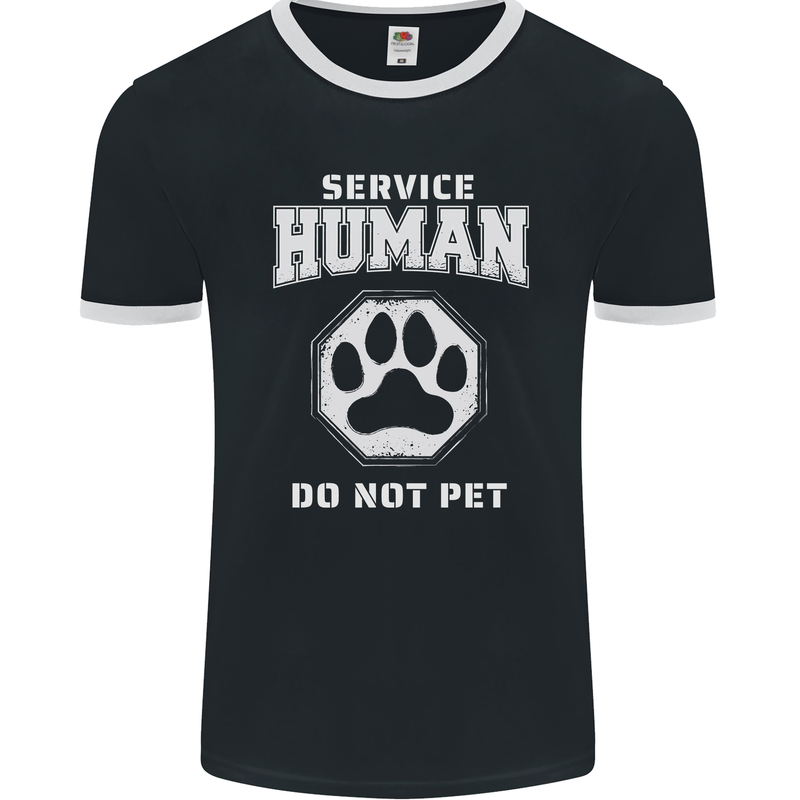 Service Human Do Not Pet Funny Dog Mens Ringer T-Shirt FotL Black/White