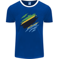 Torn Tanzania Flag Tanzanian Day Football Mens Ringer T-Shirt FotL Royal Blue/White