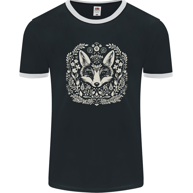 A Linocut Fox Mens Ringer T-Shirt FotL Black/White