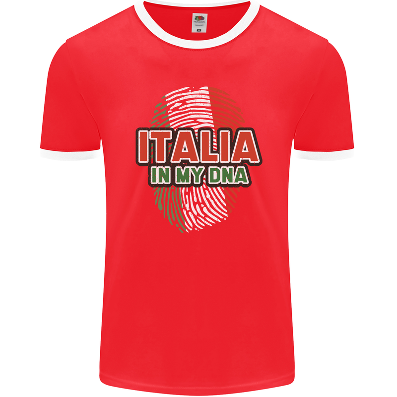 Italia in My DNA Italy Flag Football Rugby Mens Ringer T-Shirt FotL Red/White