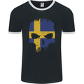 Sweden Skull Flag Gym Bodybuilding Biker Mens Ringer T-Shirt FotL Black/White