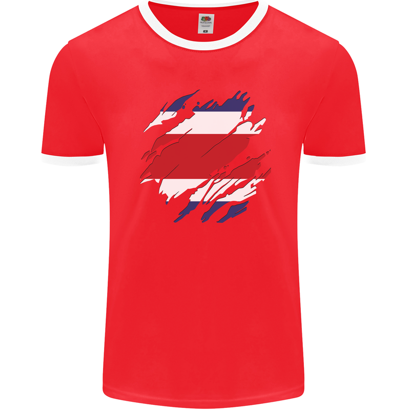 Torn Costa Rica Flag Rican Day Football Mens Ringer T-Shirt FotL Red/White