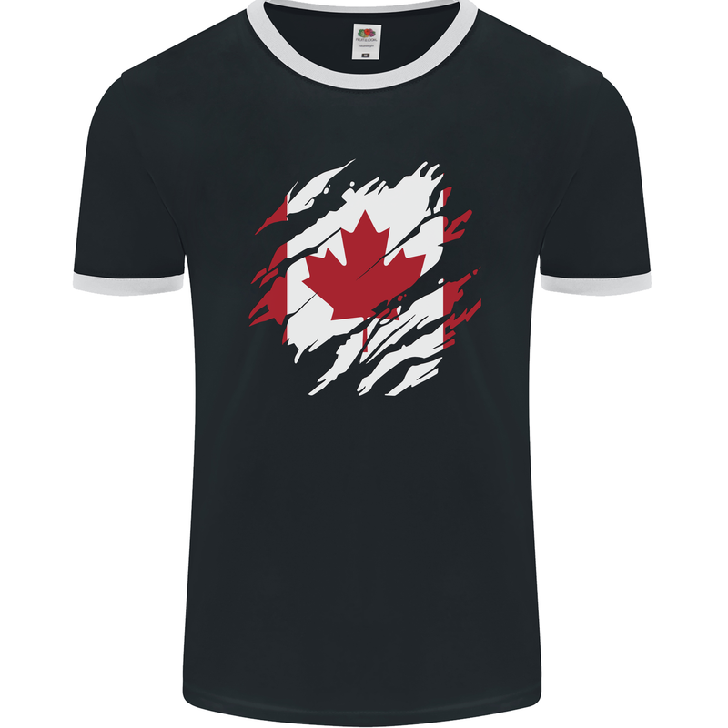 Torn Canada Flag Canadian Day Football Mens Ringer T-Shirt FotL Black/White