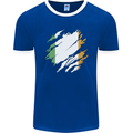 Torn Ireland Flag Irish St Patricks Day Football Mens Ringer T-Shirt FotL Royal Blue/White