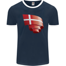 Curled Denmark Flag Danish Day Football Mens Ringer T-Shirt FotL Navy Blue/White