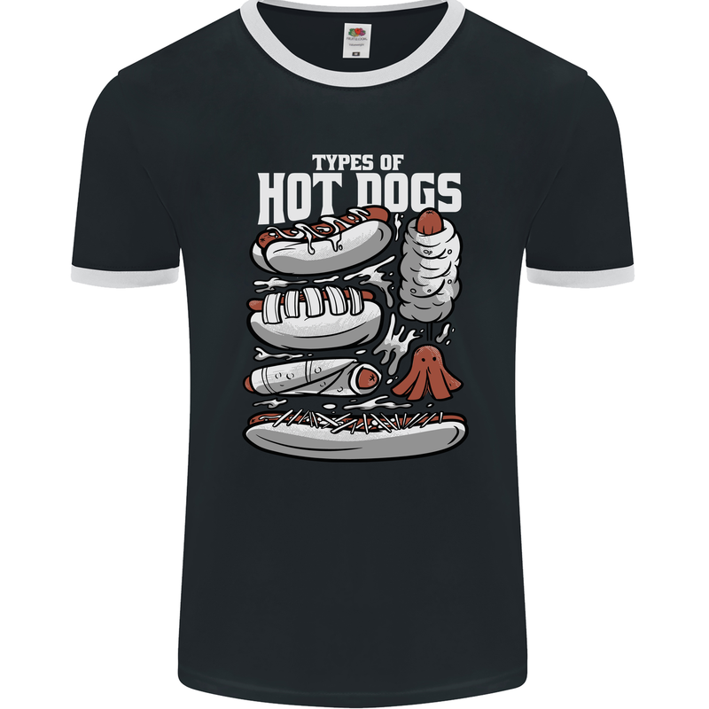 Types of Hot Dogs Fast Food Funny Mens Ringer T-Shirt FotL Black/White