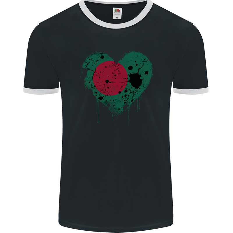 Love Bangladesh Flag Bangladeshi Day Football Mens Ringer T-Shirt FotL Black/White