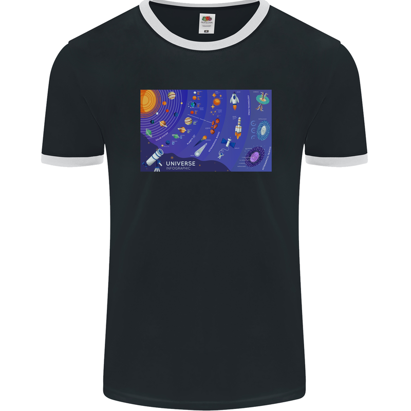 Galaxy Infographic Space Technology Planets Mens Ringer T-Shirt FotL Black/White