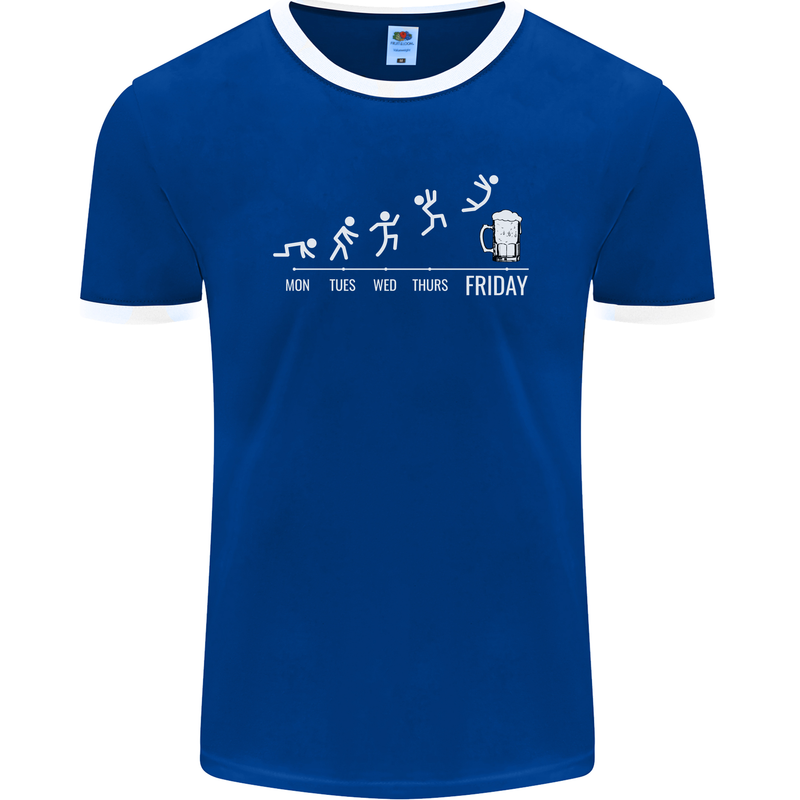 Week to Friday Weekend Beer Funny Alcohol Mens Ringer T-Shirt FotL Royal Blue/White