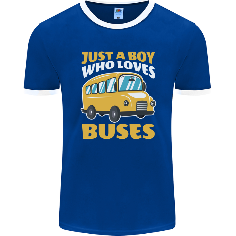 Just a Boy Who Loves Buses Bus Driver Mens Ringer T-Shirt FotL Royal Blue/White