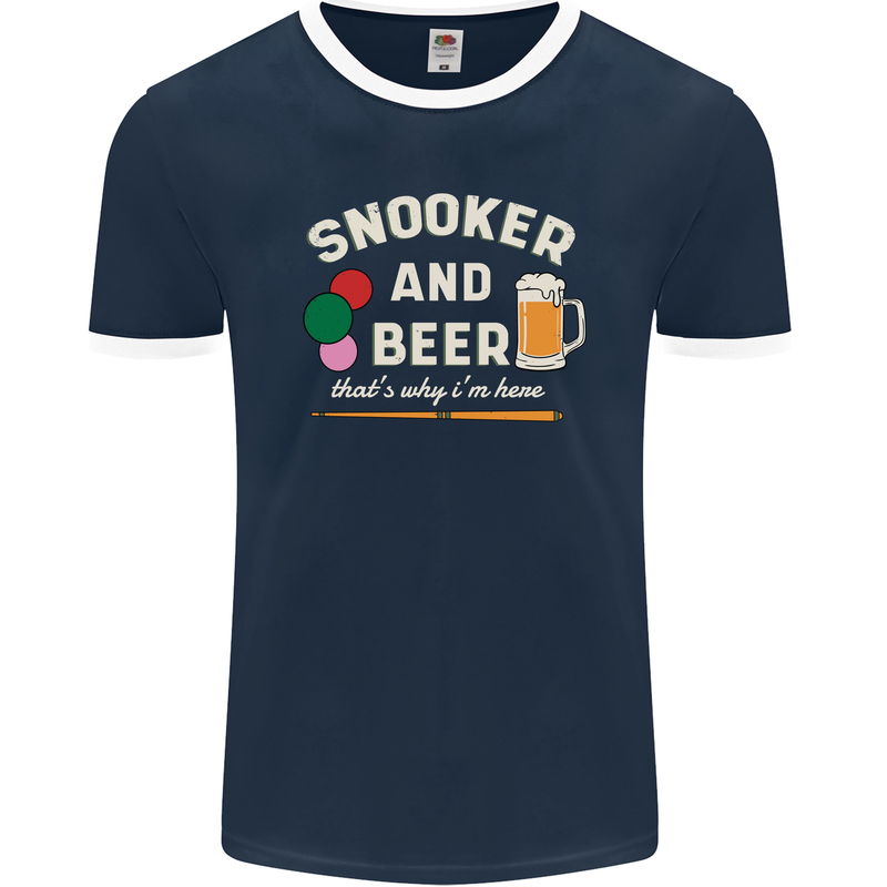 Snooker and Beer That's Why I'm Here Mens Ringer T-Shirt FotL Navy Blue/White