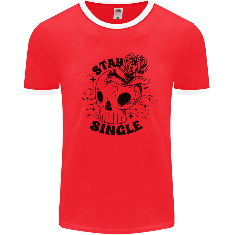 Stay Single Anti Valentines Singles Day Skull Mens Ringer T-Shirt Red/White