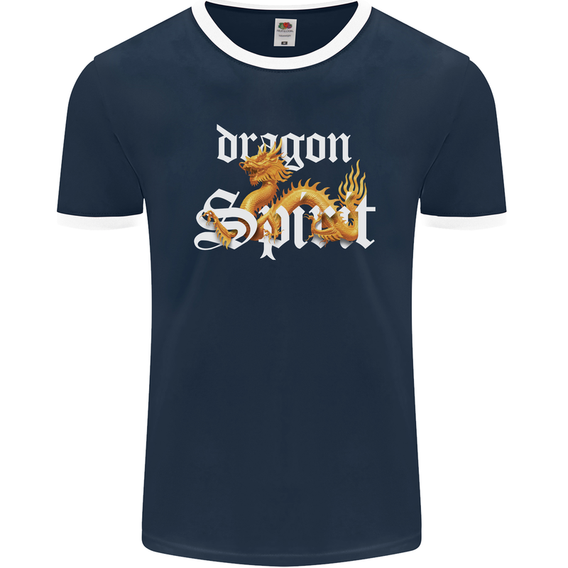 Dragon Spirit Fantasy Mens Ringer T-Shirt FotL Navy Blue/White