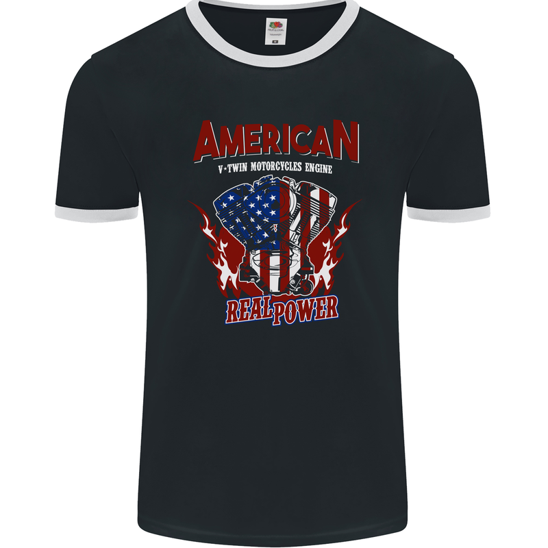 American V Twin Motorcycle Biker Chopper Mens Ringer T-Shirt FotL Black/White