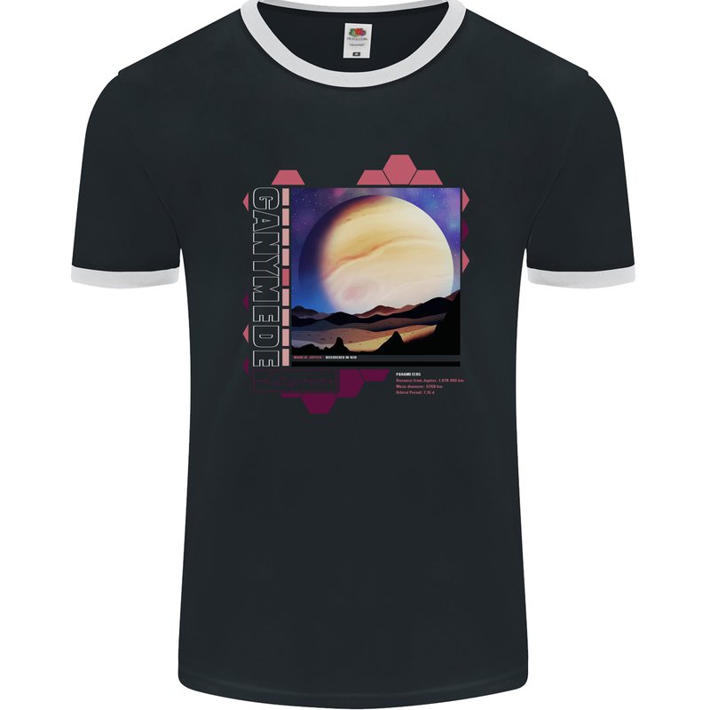Ganymede Jupiter III Astronomy Planets Cosmos Mens Ringer T-Shirt FotL Black/White