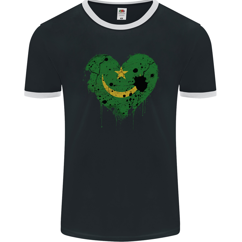 Love Mauritania Flag Mauritanian Day Football Mens Ringer T-Shirt FotL Black/White