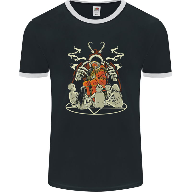 Cult Christmas Evil Santa Anti Xmas Demon Mens Ringer T-Shirt FotL Black/White