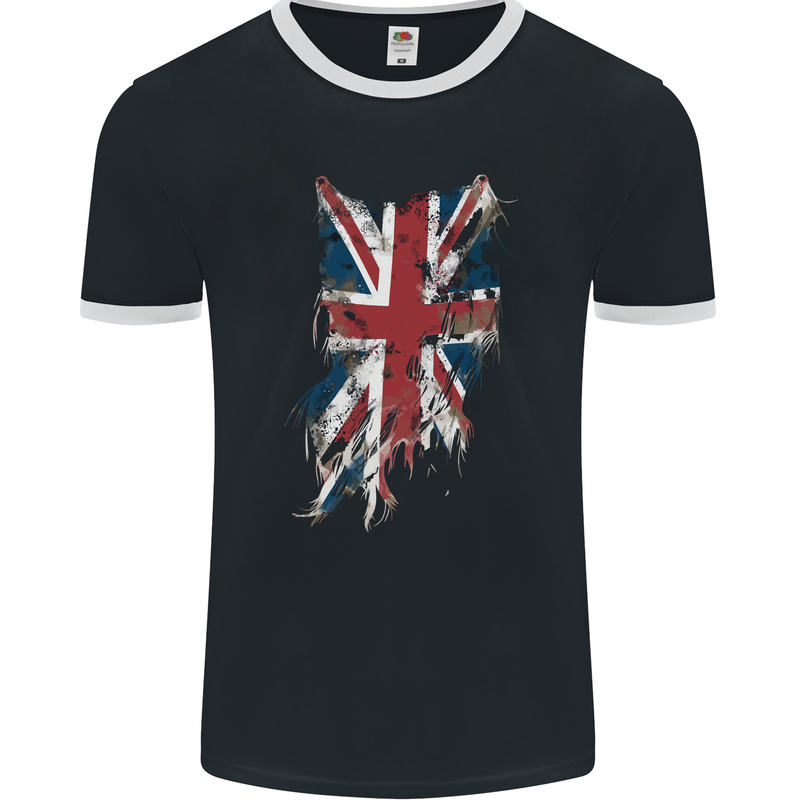 Distressed Union Jack Flag GB British UK Mens Ringer T-Shirt FotL Black/White