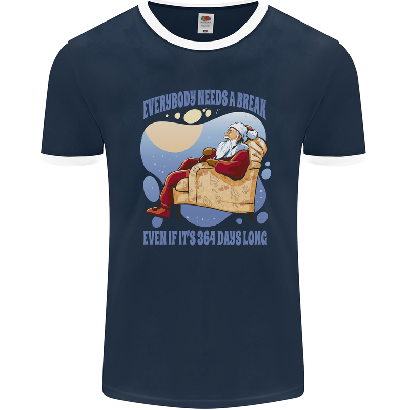 Christmas Santa Claus Needs a Break Xmas Mens Ringer T-Shirt FotL Navy Blue/White