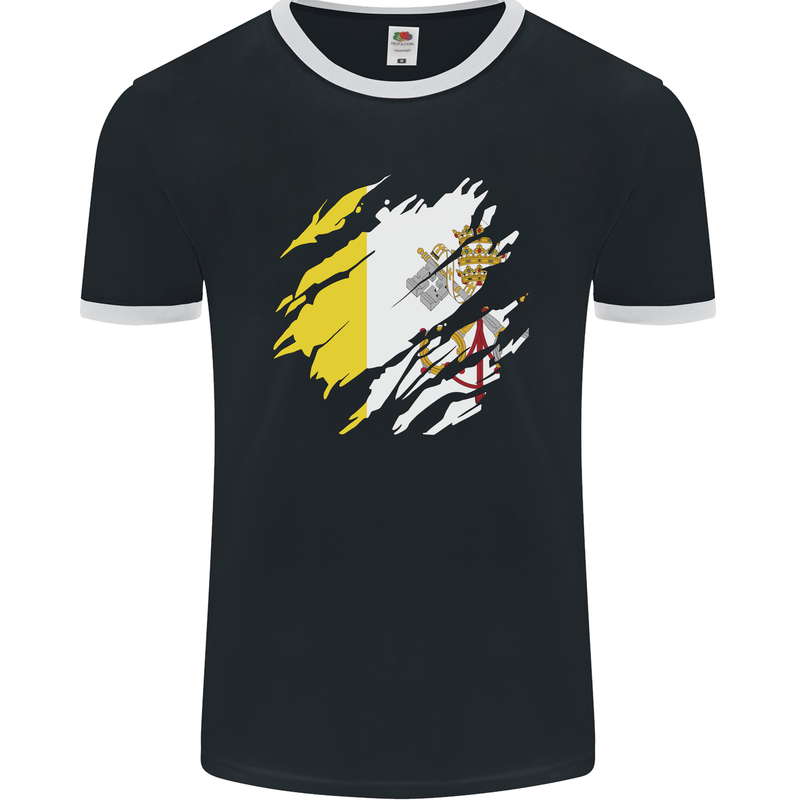 Torn Vatican Flag Day Mens Ringer T-Shirt FotL Black/White