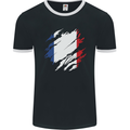 Torn France Flag French Day Football Mens Ringer T-Shirt FotL Black/White