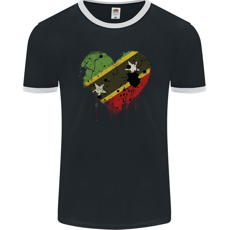 Love Saint Kitts and Nevis Flag Day Football Mens Ringer T-Shirt FotL Black/White