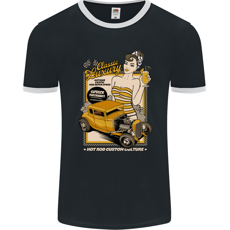 Classic Luxury Hot Rod Superior Performance Mens Ringer T-Shirt FotL Black/White